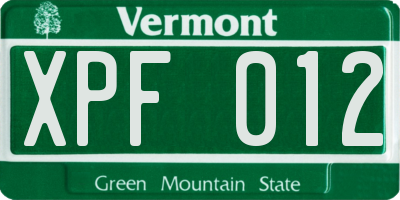 VT license plate XPF012
