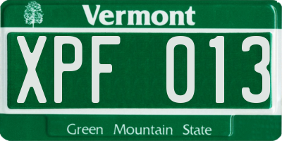 VT license plate XPF013
