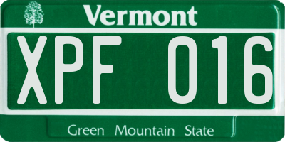 VT license plate XPF016