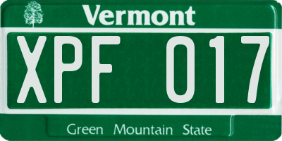 VT license plate XPF017