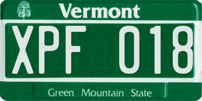VT license plate XPF018
