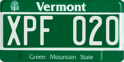 VT license plate XPF020