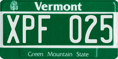 VT license plate XPF025