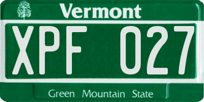 VT license plate XPF027