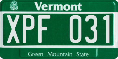 VT license plate XPF031