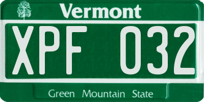 VT license plate XPF032