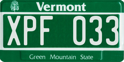 VT license plate XPF033