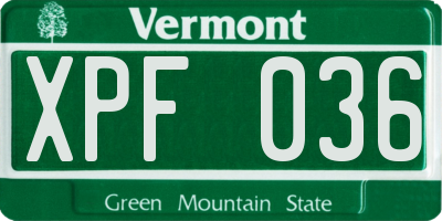 VT license plate XPF036