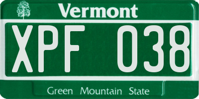 VT license plate XPF038