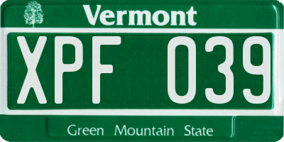 VT license plate XPF039