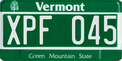 VT license plate XPF045