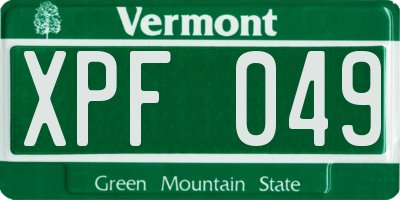 VT license plate XPF049