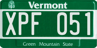 VT license plate XPF051