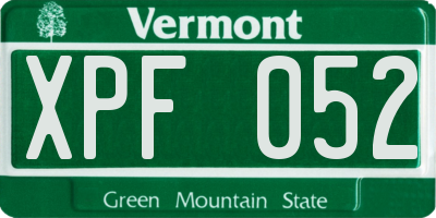 VT license plate XPF052