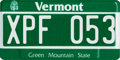 VT license plate XPF053