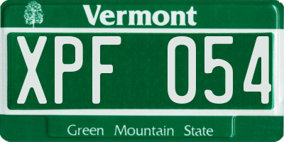 VT license plate XPF054