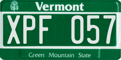VT license plate XPF057