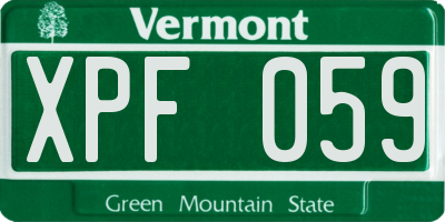 VT license plate XPF059