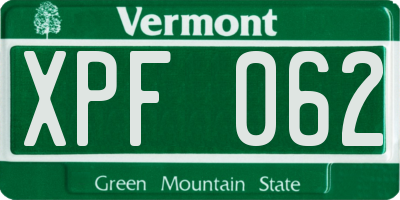 VT license plate XPF062