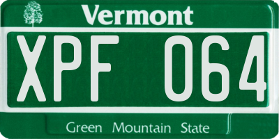 VT license plate XPF064