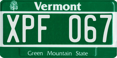 VT license plate XPF067