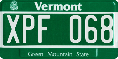 VT license plate XPF068