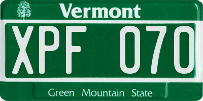 VT license plate XPF070