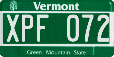 VT license plate XPF072