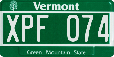 VT license plate XPF074