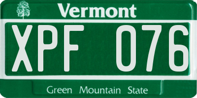 VT license plate XPF076