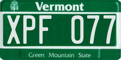 VT license plate XPF077