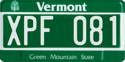 VT license plate XPF081