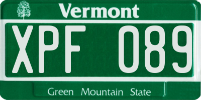 VT license plate XPF089