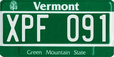 VT license plate XPF091