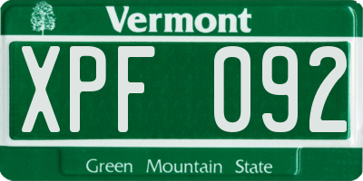 VT license plate XPF092