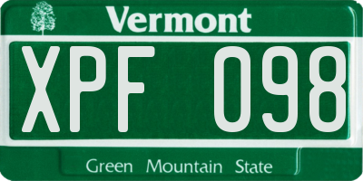 VT license plate XPF098