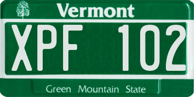 VT license plate XPF102
