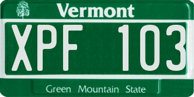 VT license plate XPF103