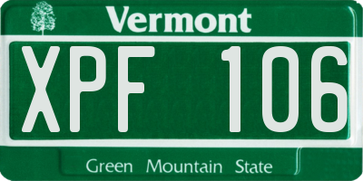 VT license plate XPF106