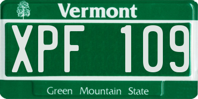 VT license plate XPF109