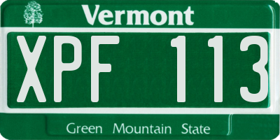 VT license plate XPF113