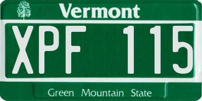 VT license plate XPF115