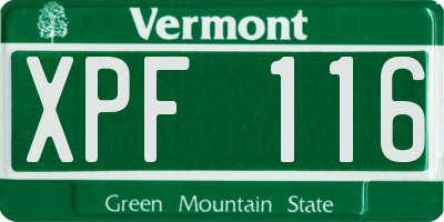 VT license plate XPF116