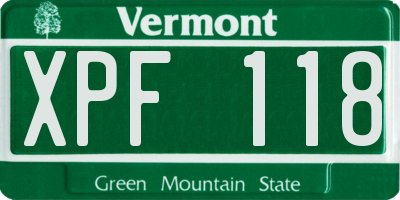 VT license plate XPF118