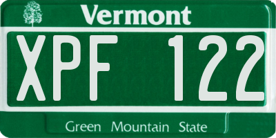 VT license plate XPF122