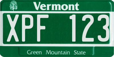 VT license plate XPF123