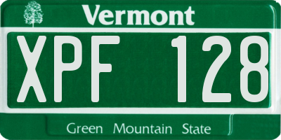 VT license plate XPF128
