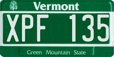 VT license plate XPF135