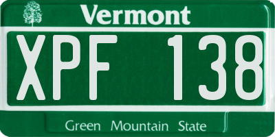 VT license plate XPF138