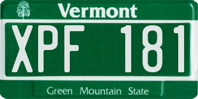 VT license plate XPF181